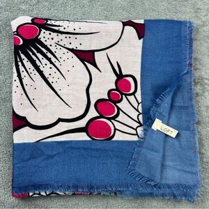 Ann Taylor Loft Floral 50” x 50” Square Scarf Fringe Edge Purple Pink